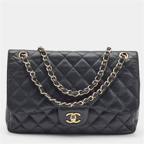 Chanel Black Quilted Caviar Diana Flap Jumbo .